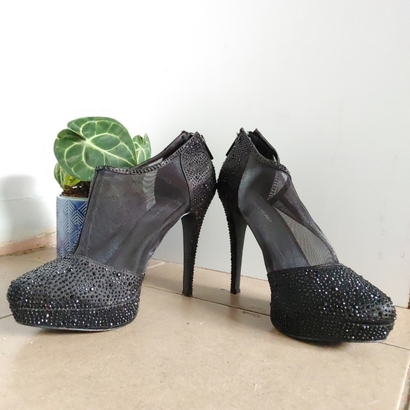 Le chateau | Black sparkly rhinestone & mesh women's high heels - Picture 3 of 9